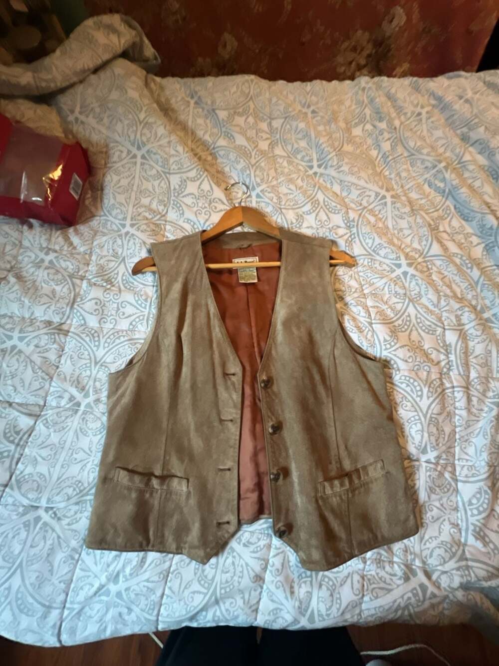 L.L. Bean Suede Vest Size L Brown Leather Button Front Waistcoat
